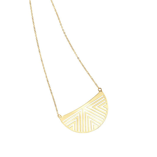 14K Gold Geometric Half Moon Charm Pendant Necklace