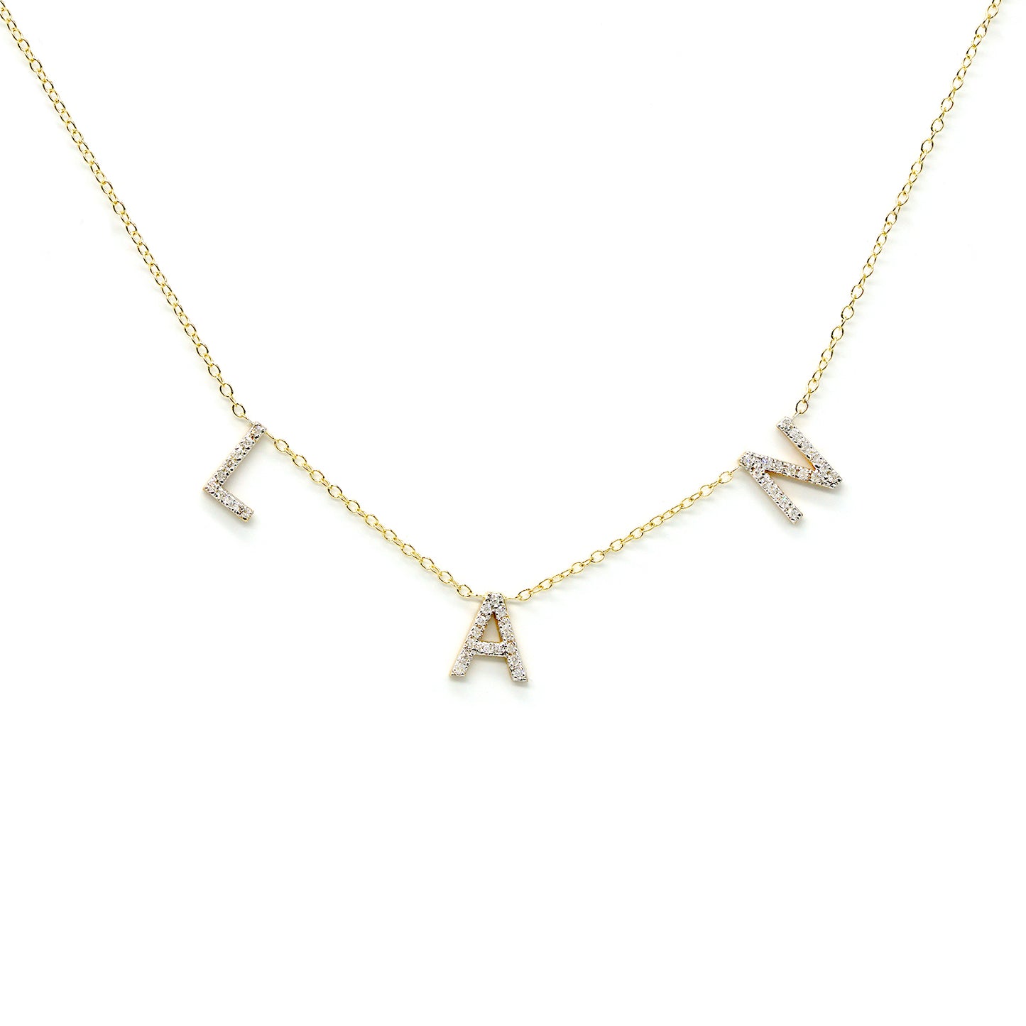 Custom 14K Gold and Diamond Pave Multi-Initials Station Necklace