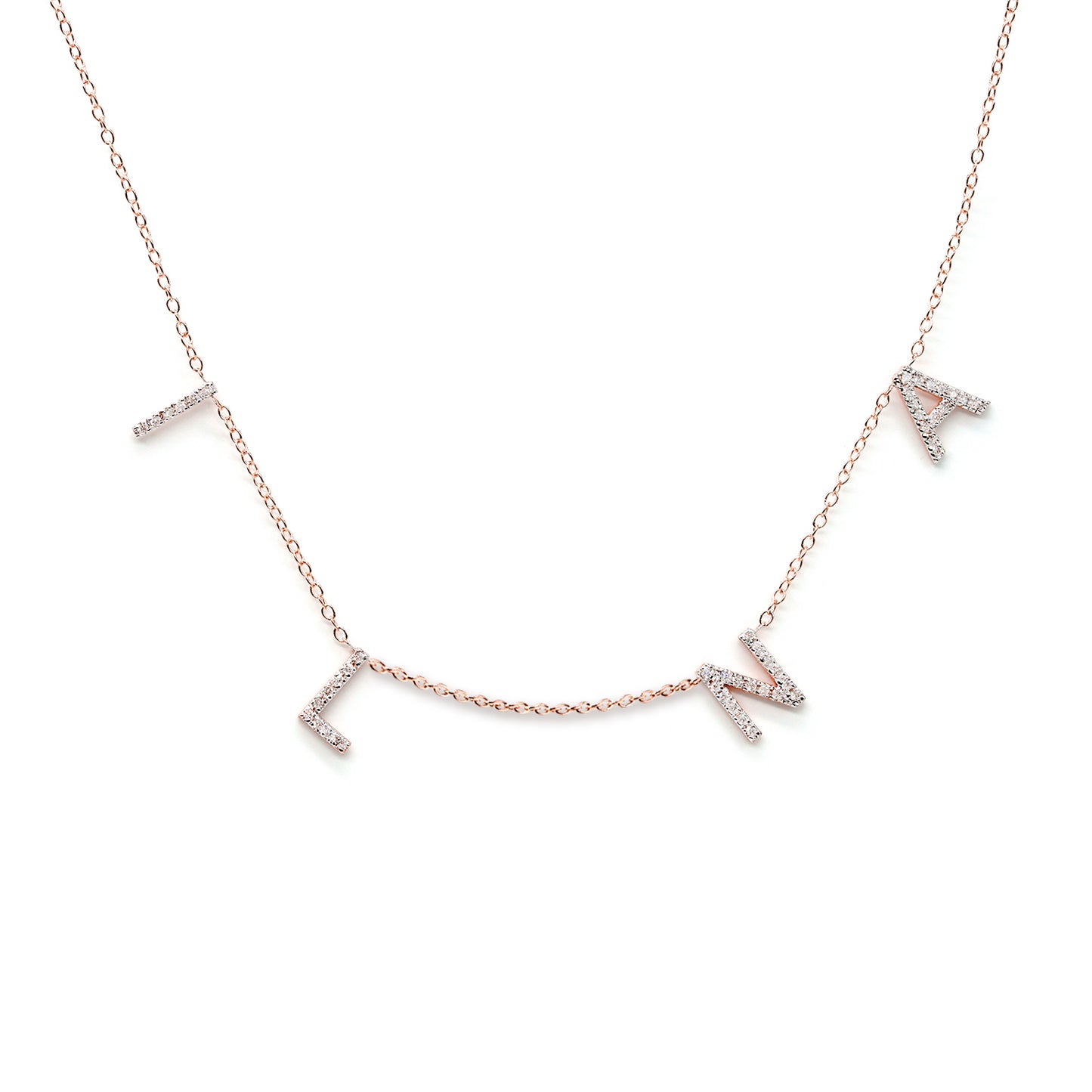 Custom 14K Gold and Diamond Pave Multi-Initials Station Necklace