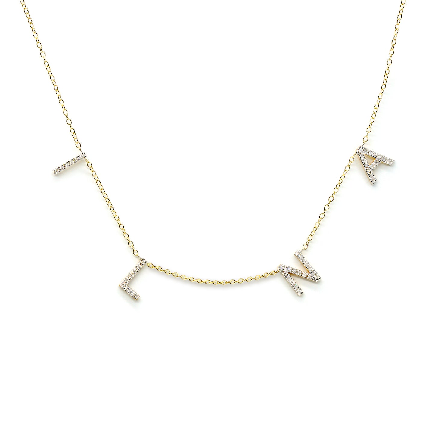 Custom 14K Gold and Diamond Pave Multi-Initials Station Necklace