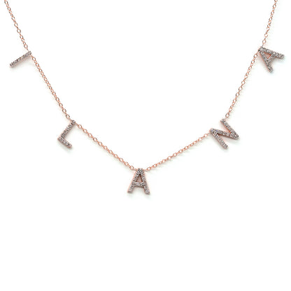 Custom 14K Gold and Diamond Pave Multi-Initials Station Necklace