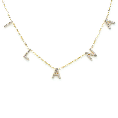 Custom 14K Gold and Diamond Pave Multi-Initials Station Necklace