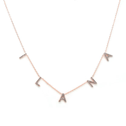 Custom 14K Gold and Diamond Pave Multi-Initials Station Necklace