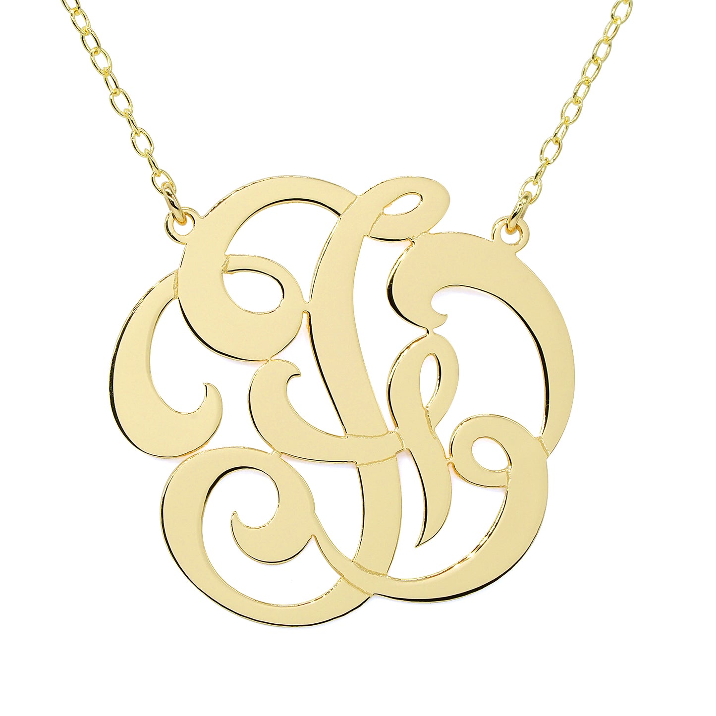 Custom 14k Yellow Gold Script Monogram Necklace