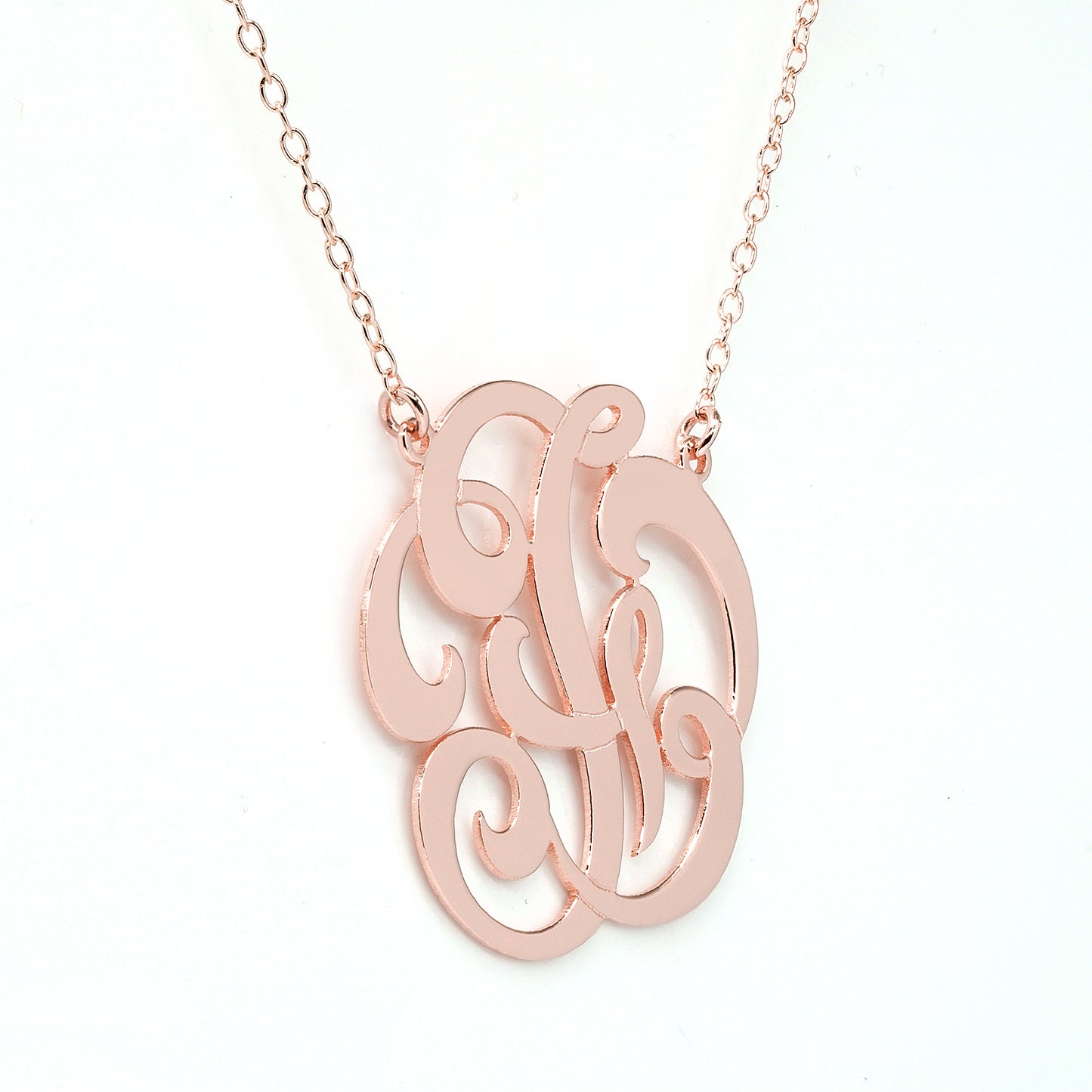 Custom 14k Yellow Gold Script Monogram Necklace