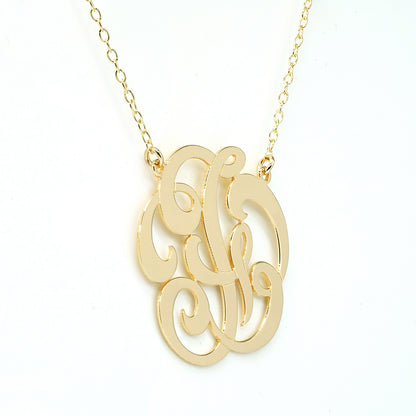 Custom 14k Yellow Gold Script Monogram Necklace