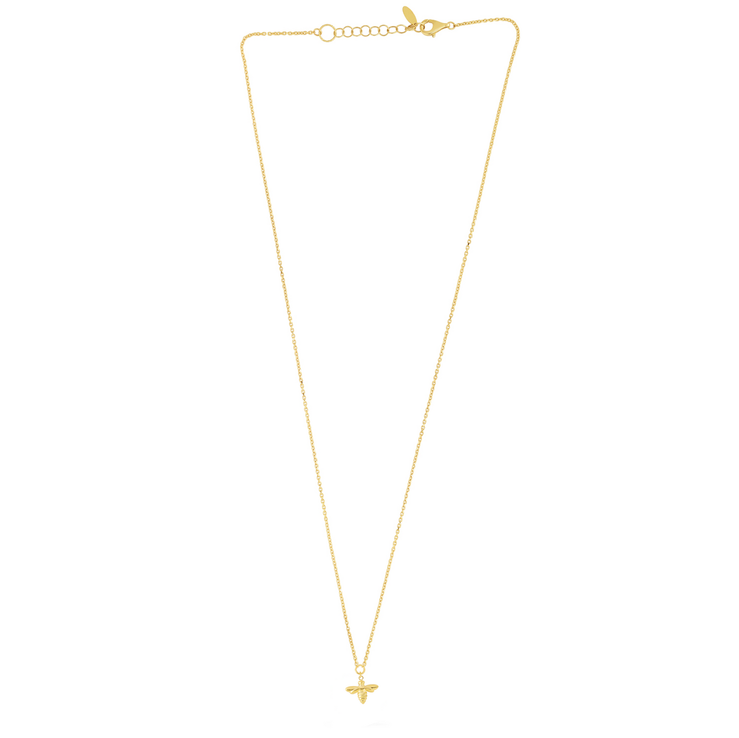 14K Gold Bumblebee Charm Pendant on Paperclip Chain Necklace