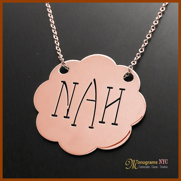 Custom 14K Gold Cloud Disc Three Initial Monogram Necklace