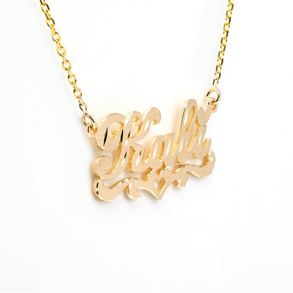 Personalized 14kt. Gold Nameplate Necklace with Heart Flourish