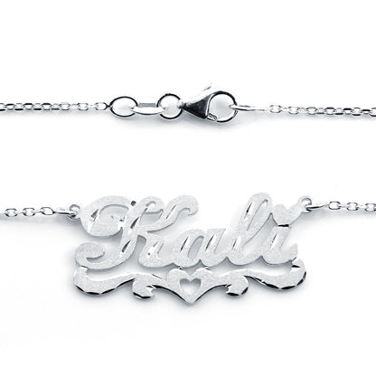 Personalized Sterling Silver Nameplate Necklace with Heart Flourish