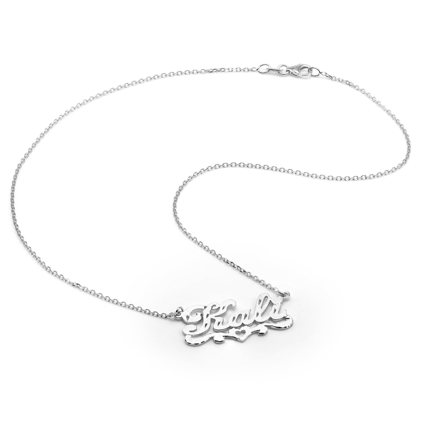 Personalized Sterling Silver Nameplate Necklace with Heart Flourish