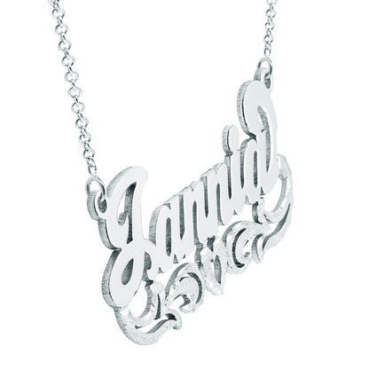 Solid Sterling Silver Nameplate with Florentine Finish and High Polish