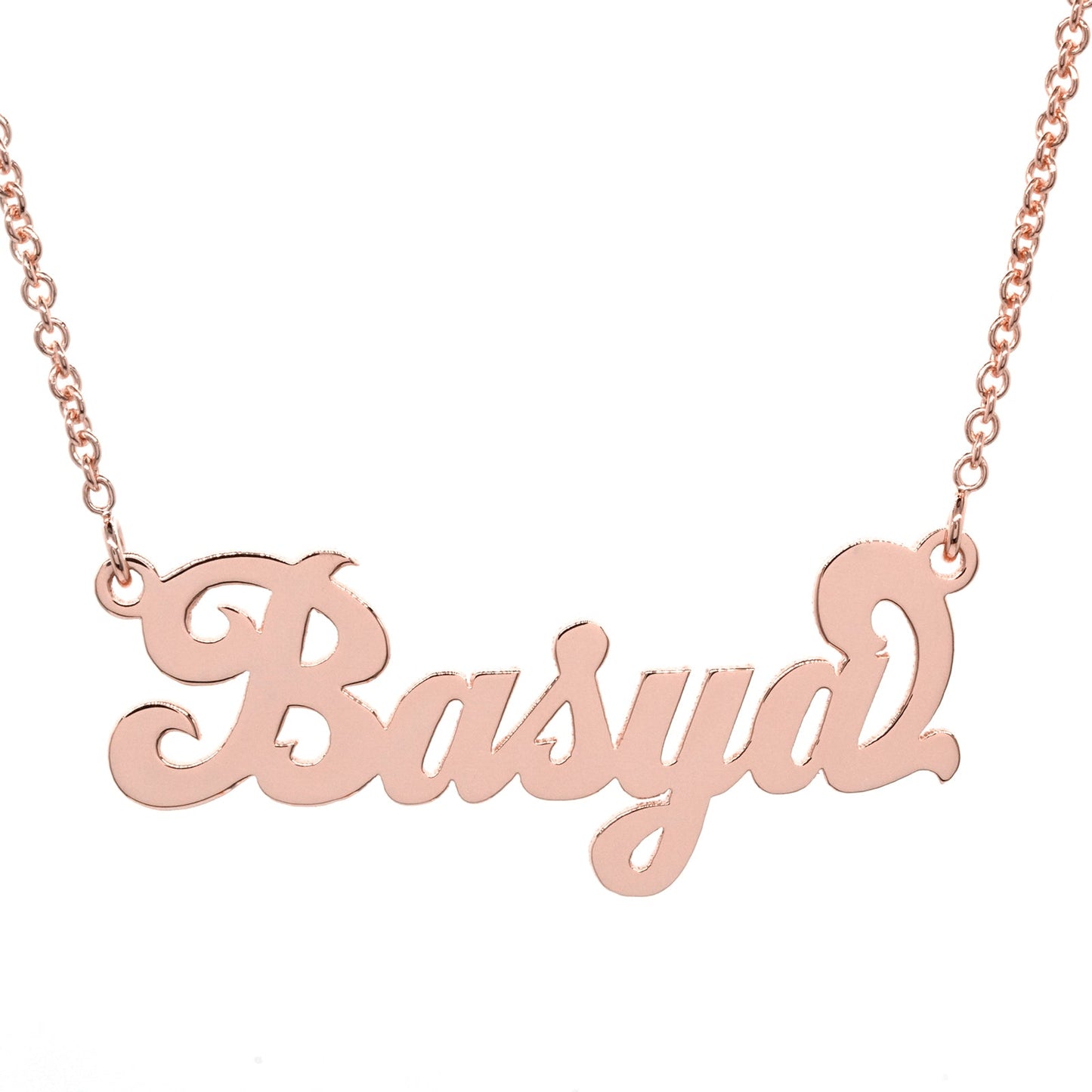 Personalized Sterling Silver Script Text Nameplate Necklace | Extra Thick Plate