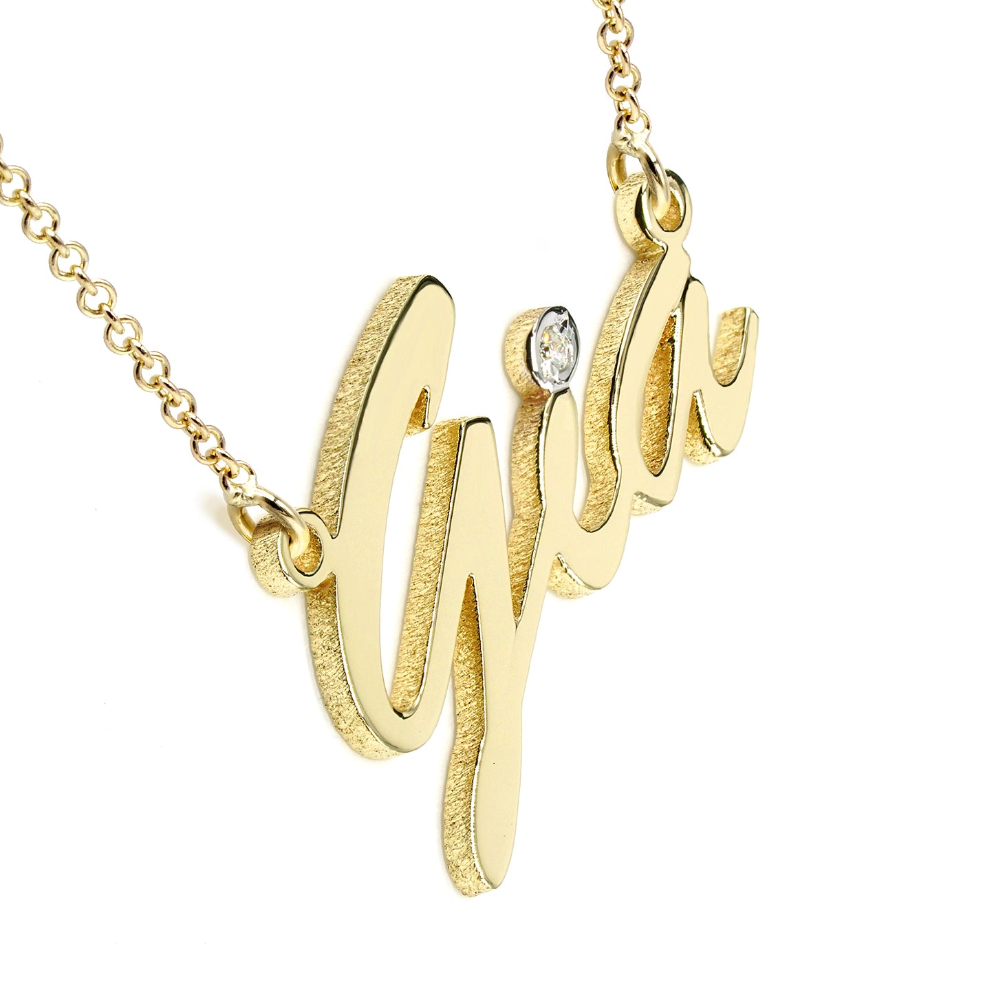 Custom 14K Gold and Diamond Name Necklace with Script Text