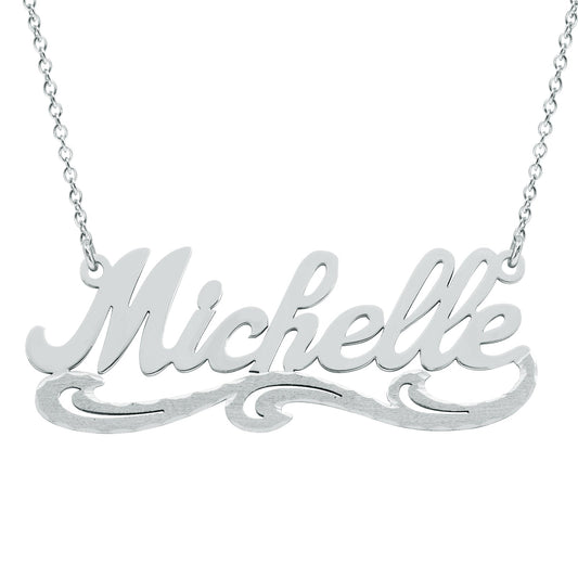 High Polished Name Plate with Florentine Finish Tails set in Sterling Silver