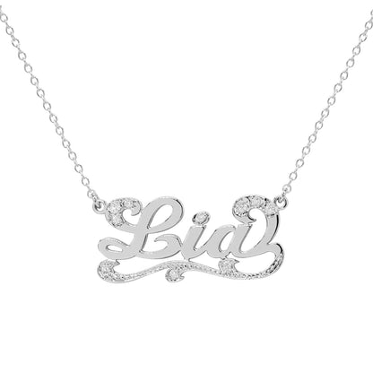 Personalized 14K Gold and Diamond Name Necklace with Flourish