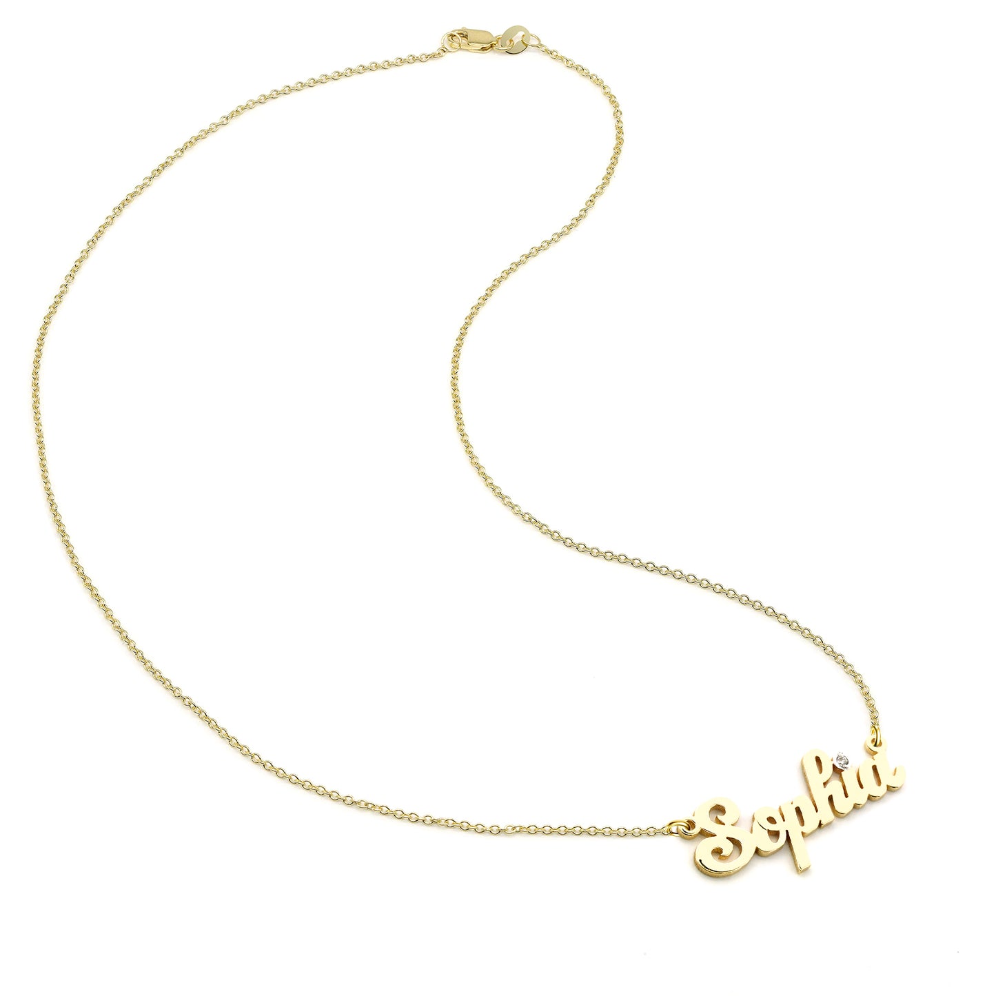 Personalized 14K Gold with Accent Diamond Script Text Nameplate Necklace