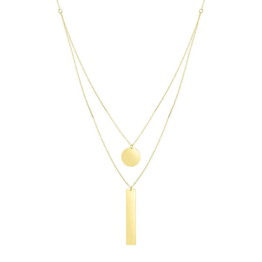 14K Gold Polished Circle & Bar Multi-Strand Necklace