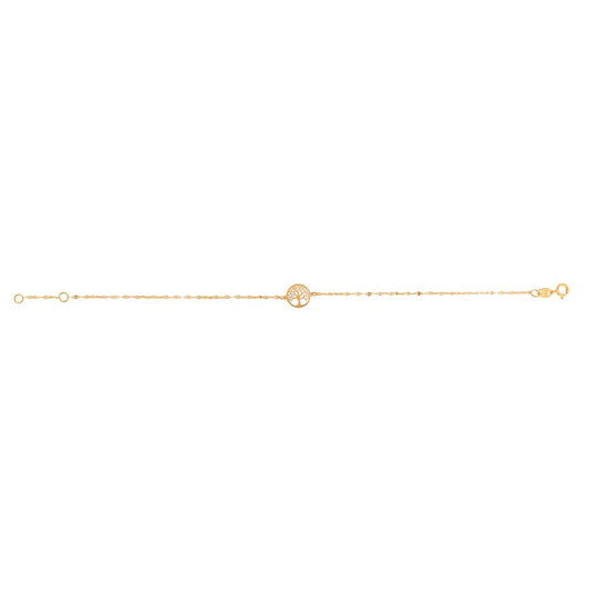 14K Gold Tree of Life on Mirror Chain Bracelet