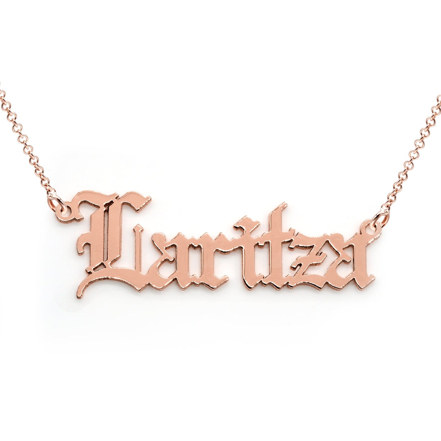 Custom Sterling Silver Old English Nameplate Necklace