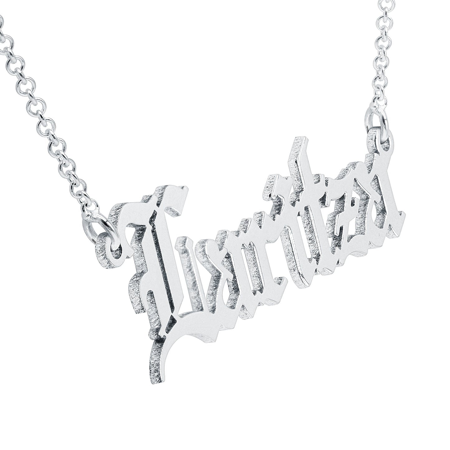 Custom Sterling Silver Old English Nameplate Necklace