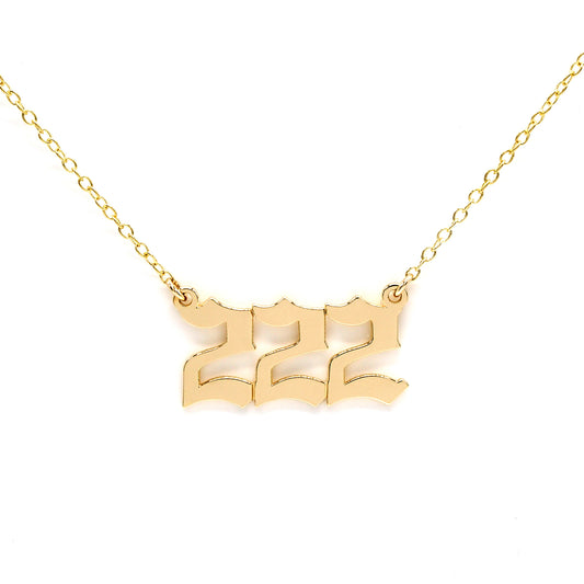 Custom 14K Gold Number Plate Necklace | Old English