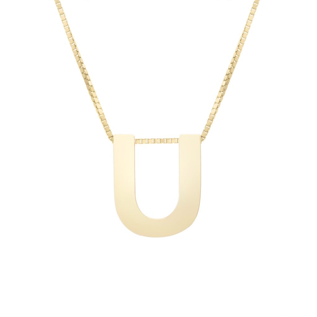 14K Gold Yours Truly Block Letter Initial Letter Necklace