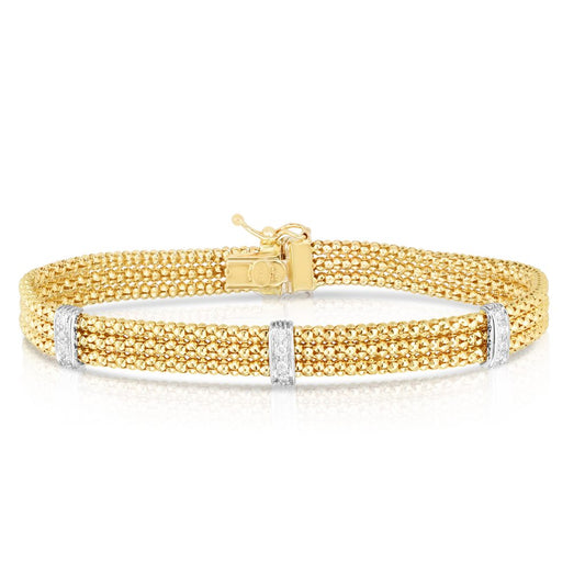 14K Gold Multi-Row Popcorn Diamond Bracelet with Lobster Clasp