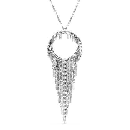 Sterling Silver Open Circle Drop Fringe Chandelier Necklace with Lobster Clasp