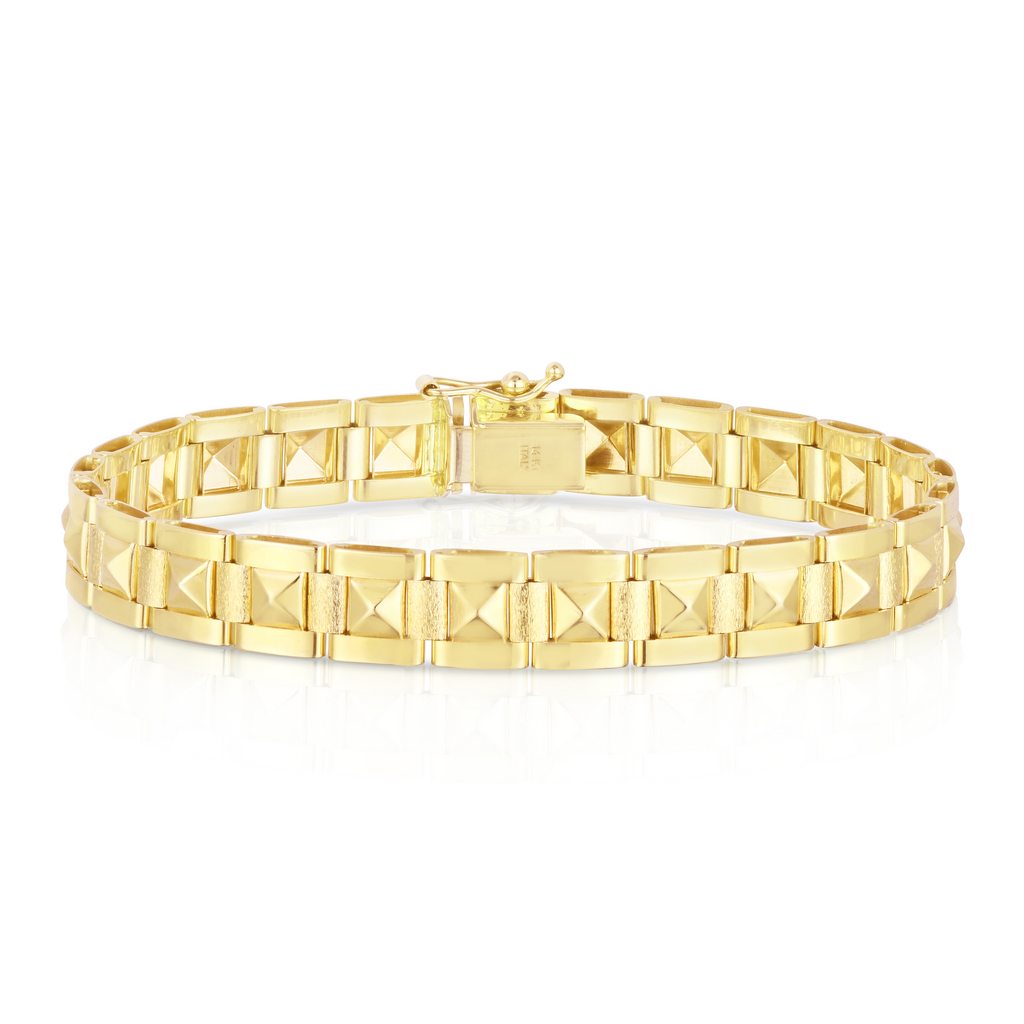 14K Gold Spike Pyramid Bracelet with Box Clasp