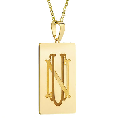 Custom Monogram Rectangle Pendant in 14K Solid Gold | Engravable