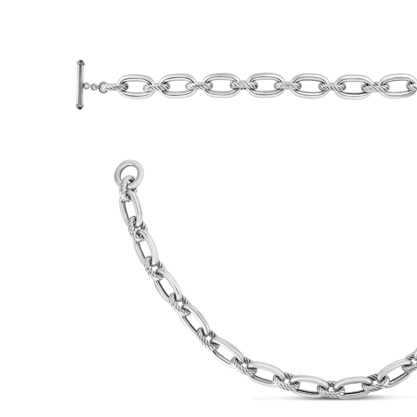 Sterling Silver Italian Cable Link Necklace with Toggle Clasp