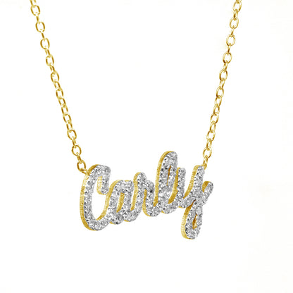 Custom 14K Gold Diamond Nameplate Necklace in Freestyle Script