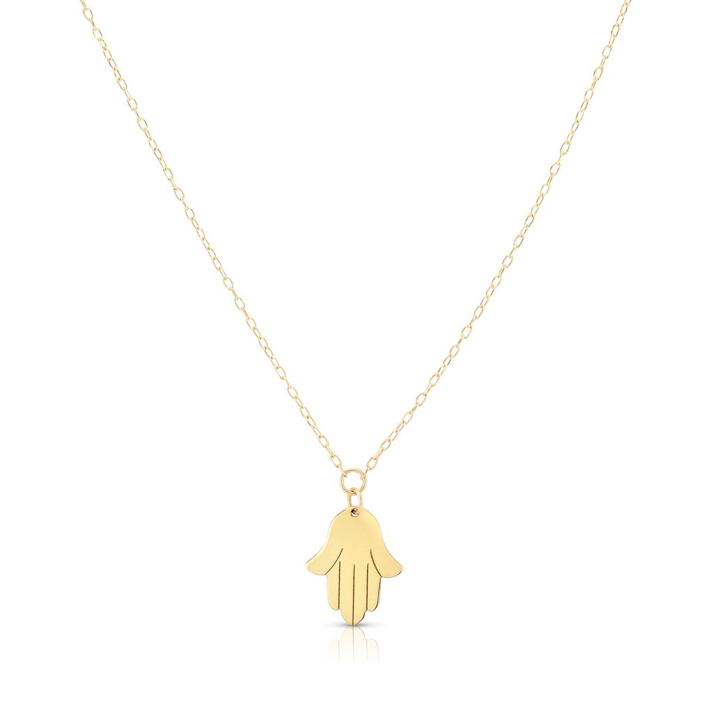 14K Gold Polished Hamsa Charm Pendant Necklace