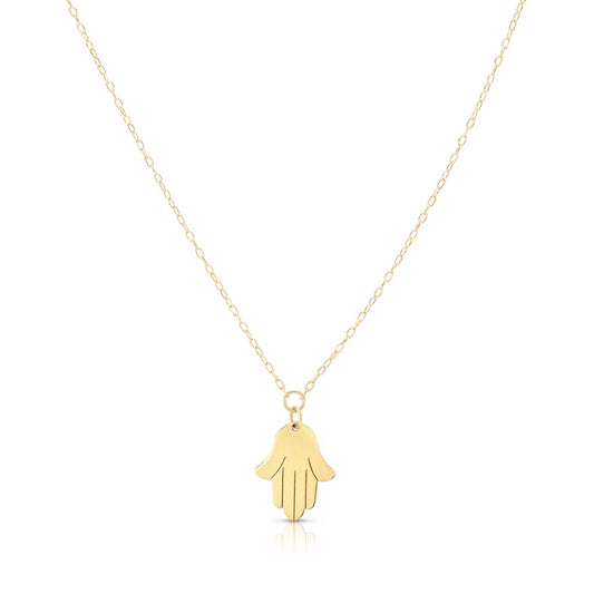 14K Gold Polished Hamsa Charm Pendant Necklace