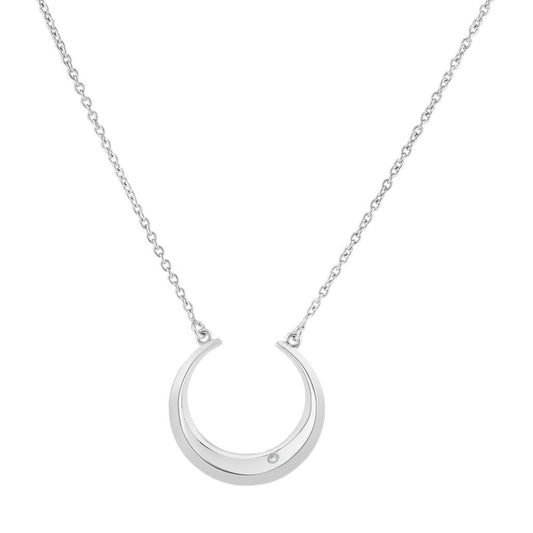 Sterling Silver Polished Crescent Diamond Accent Necklace