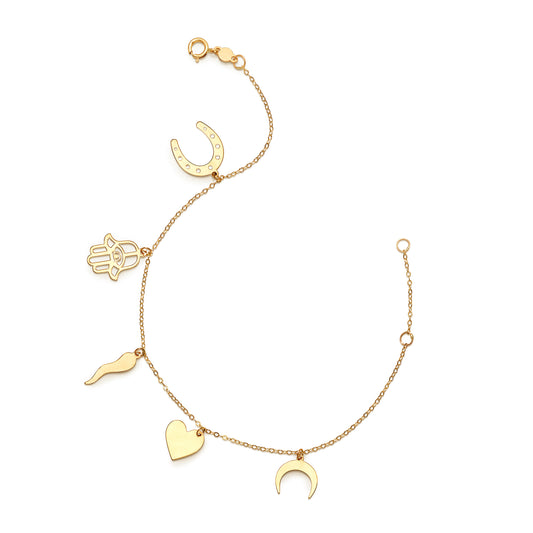 14K Gold Trendy Charm Dangle Bracelet