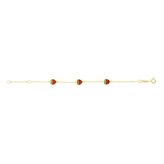 14K Gold Children's Enamle Strawberry Bracelet