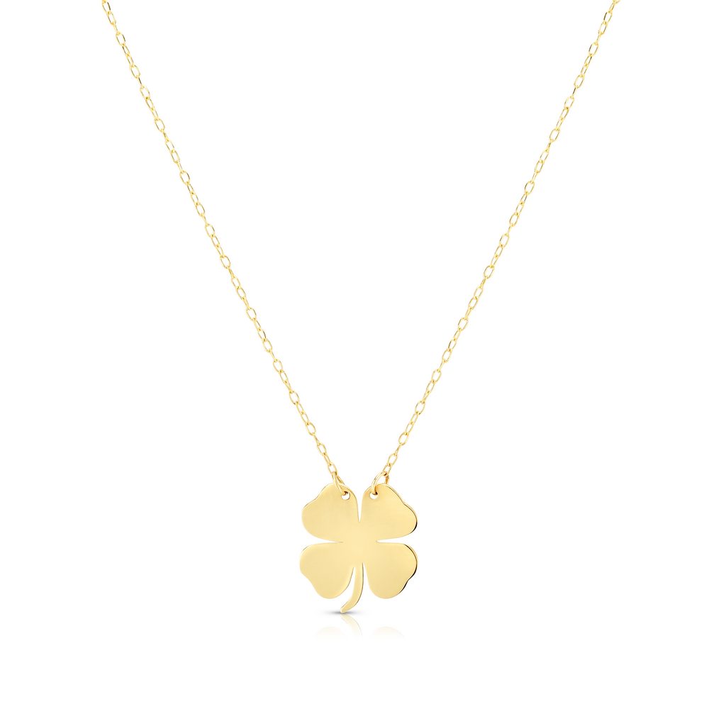 High Polish 14K Gold Clover Charm Pendant Necklace