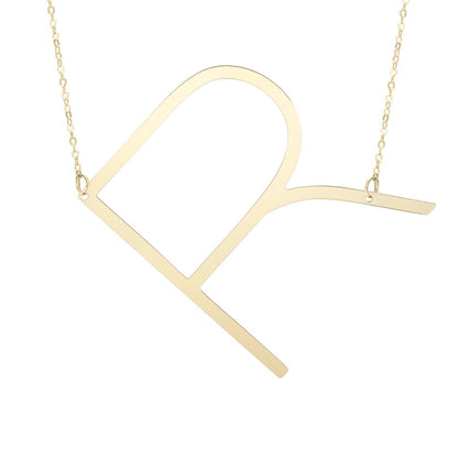 High Polished 14K Gold Yours Truly Large Initial Letter Necklace