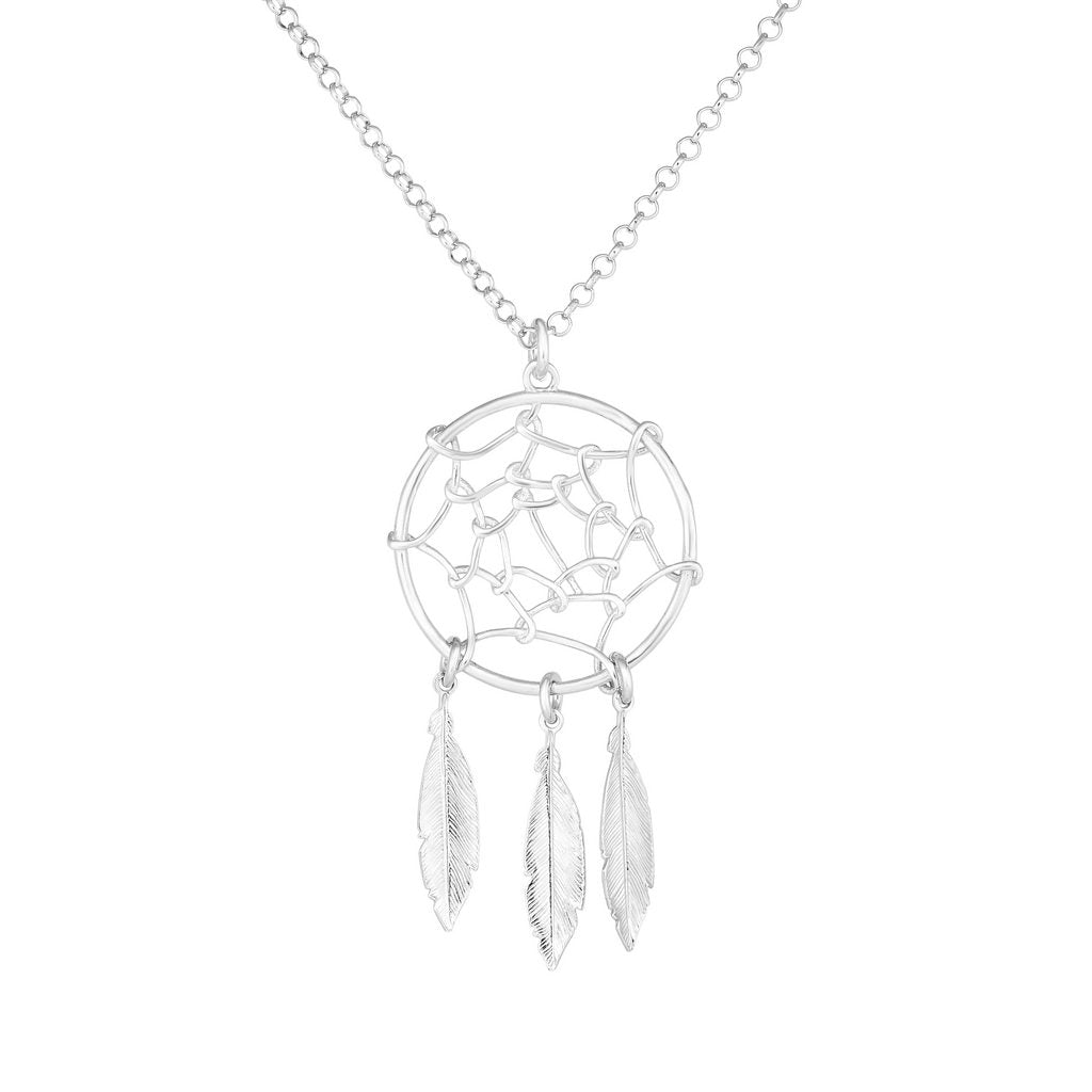 Sterling Silver Dream Catcher Charm Pendant Necklace