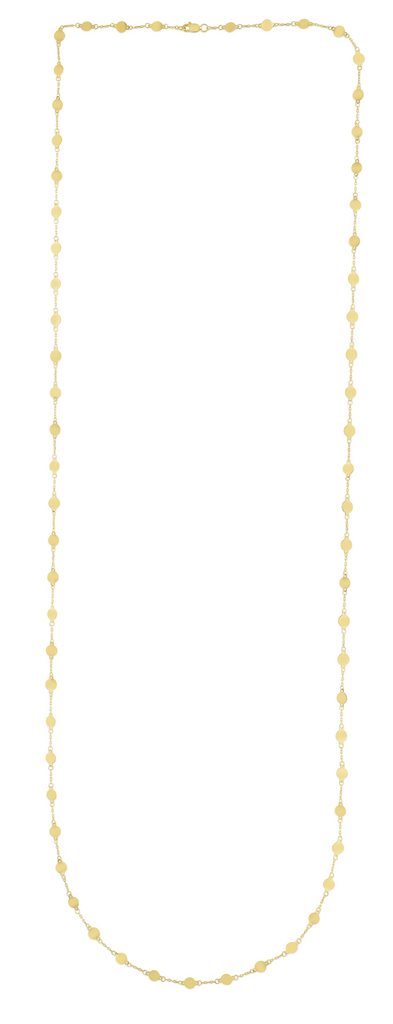 14K Gold Round Mirror Chain Station Necklace with Lobster Clasp