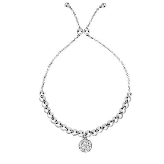 Sterling Silver Circle Bead CZ Charm Friendship Bracelet