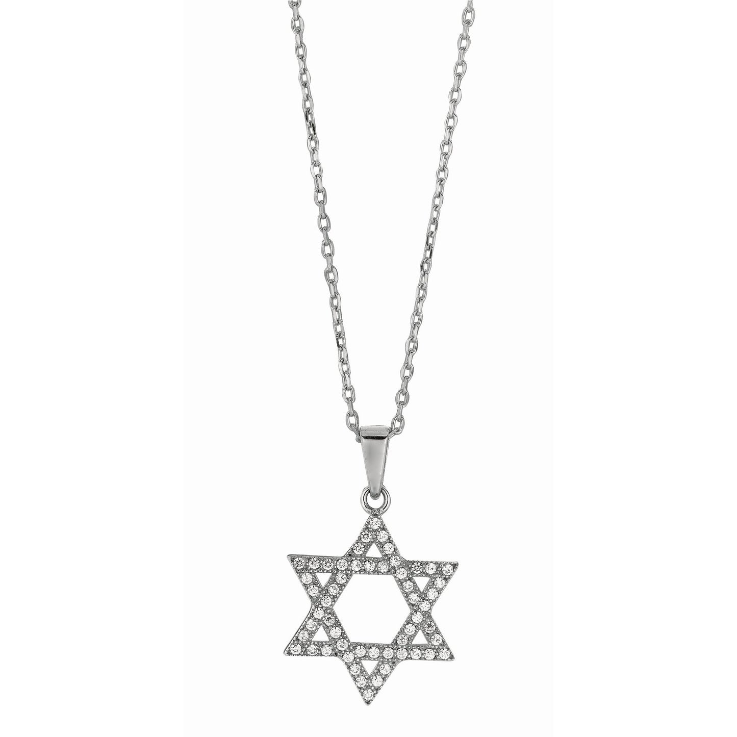 Sterling Silver and CZ Star of David Pendant Charm Necklace