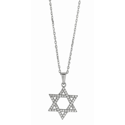 Sterling Silver and CZ Star of David Pendant Charm Necklace