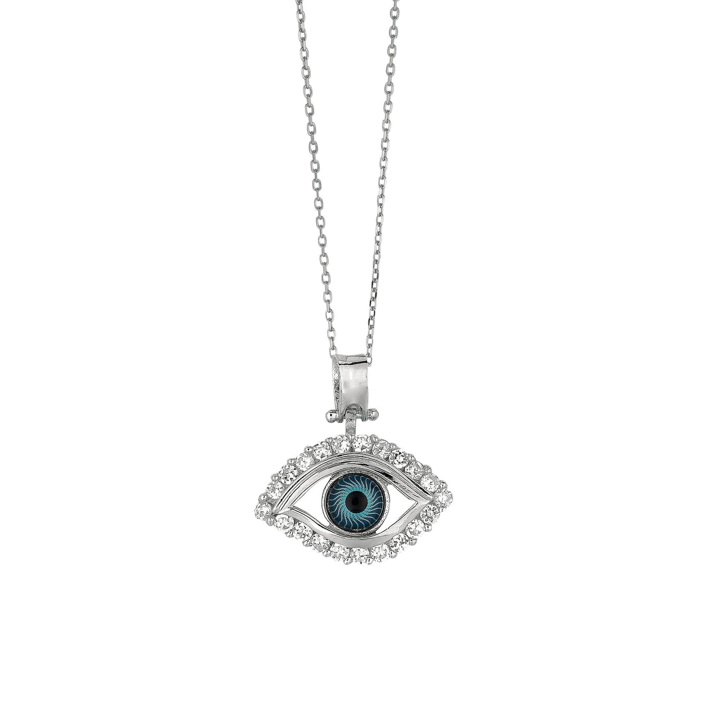 Sterling Silver and CZ Evil Eye Pendant Charm Necklace