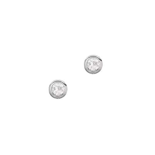 Sterling Silver 4MM Bezel Set CZ Stud Earring