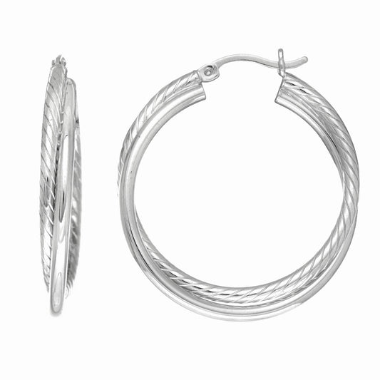 Sterling Silver Round Double Twist Hoop Earring