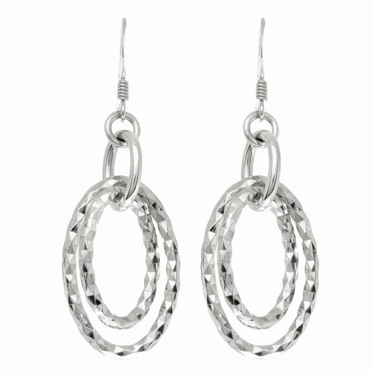 Sterling Silver Double Dangle Diamond Cut Circle Earring