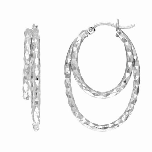 Sterling Silver Double Diamond Cut Hoop Earring